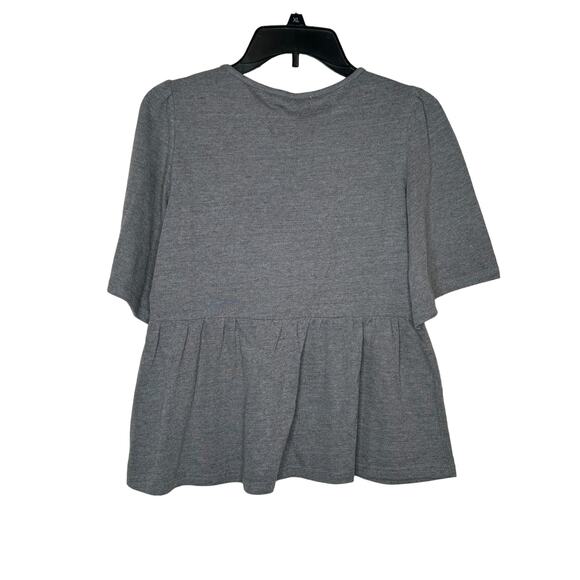 THML Women's Top Poplin Tie Tassled Embroidered Floral Neck Short Sleeve Grey XS - Picture 7 of 10